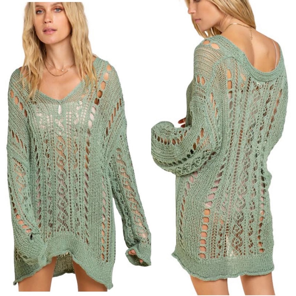 POL Powder Green Loose Knit Light Pullover Sweater Size 2X